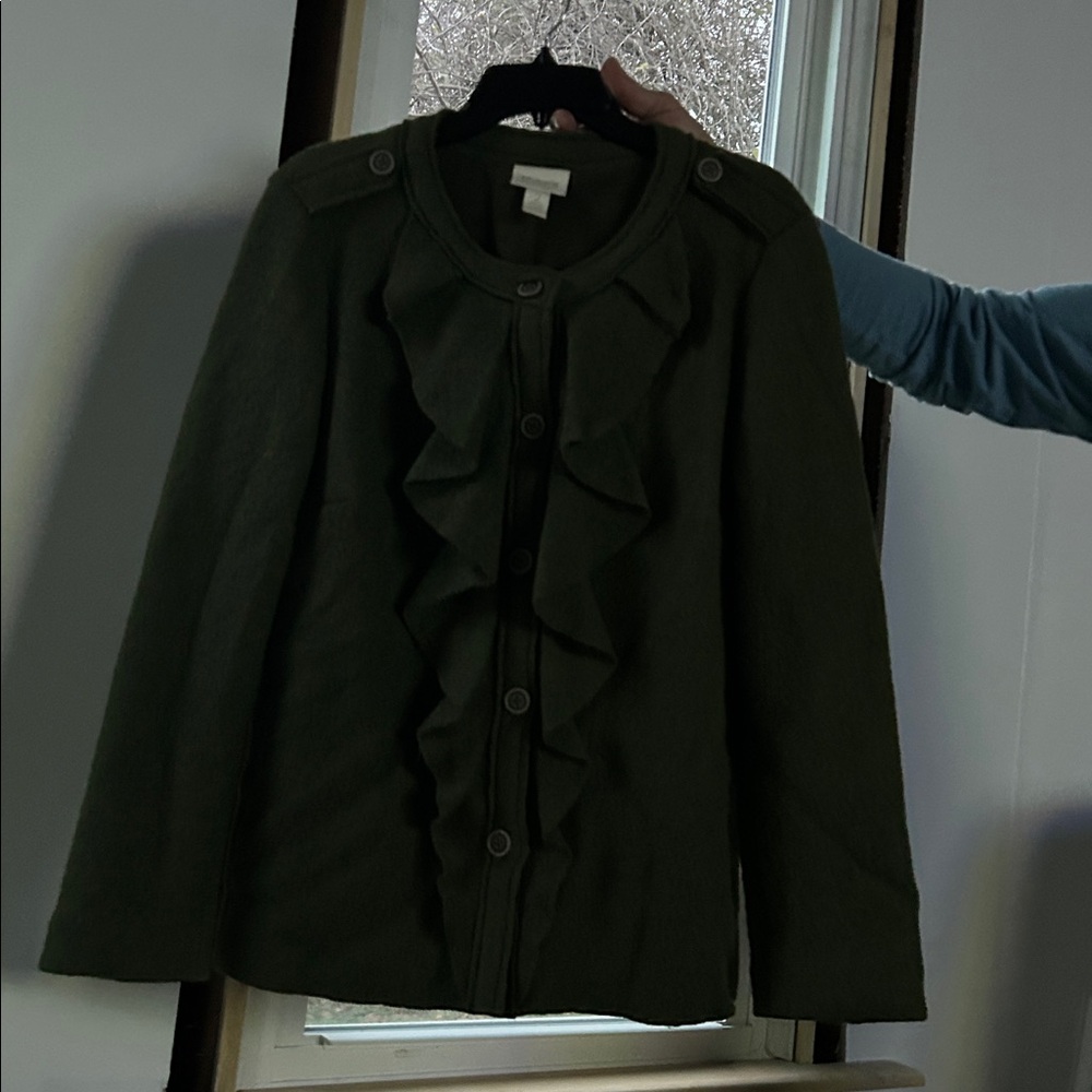 EUC CHICO’S Deep Olive Boiled Wool Blazer or Jacket Depending on Occasion, GREAT - Picture 8 of 16